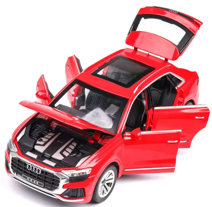1:24 audi Q8 SUV Выкл-модель дорожного транспортного средства Высокая имитационная модель автомобиля из сплава со звуком светильник оттягивающийся детский игрушечный автомобиль - Цвет: Красный