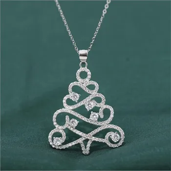 925 Sterling Silver Jewelry Personality Fashion Wild Christmas Tree Micro-set Crystal Clavicle Chain Pendant Necklaces  XL171