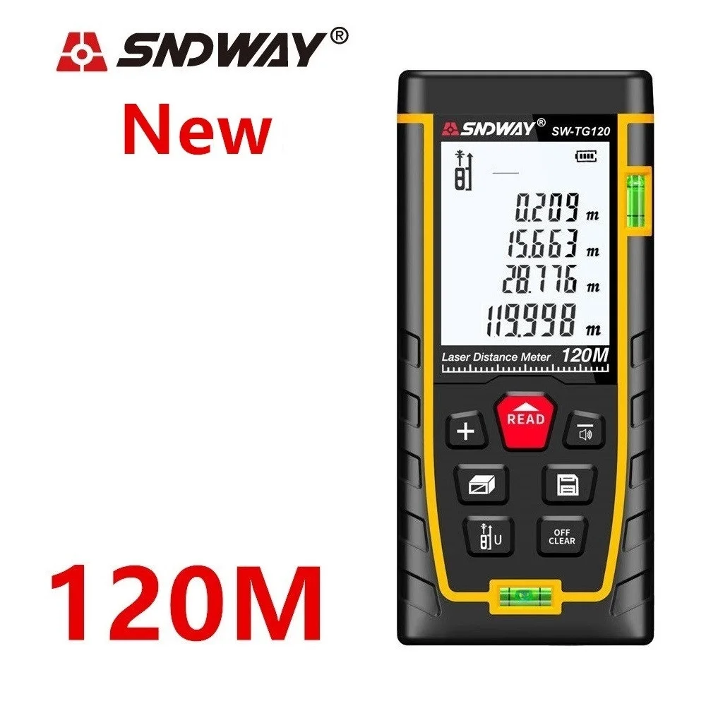 SNDWAY telémetro láser metro de distancia 120m 100m 40m electrónico ruleta buscador de rango trena de láser digital cinta de medir