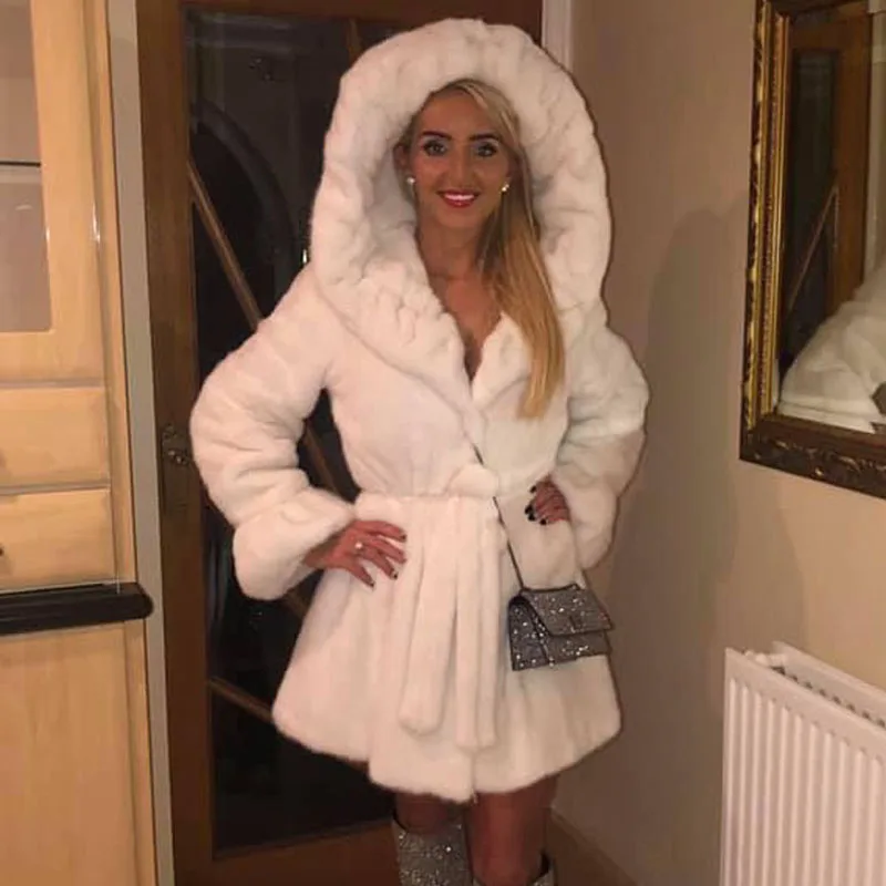 80cm hood Модное женское пальто из натурального меха, темно-серое пальто, зимнее пальто с длинным рукавом 60 см, одежда, длинная шуба из натуральной норки с меховым капюшоном - Цвет: 80cm hood