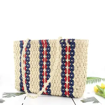 

Fashion Boho Woven HandbagWomen Stripe Straw Totes Female Top-handle Bags bolsa feminina