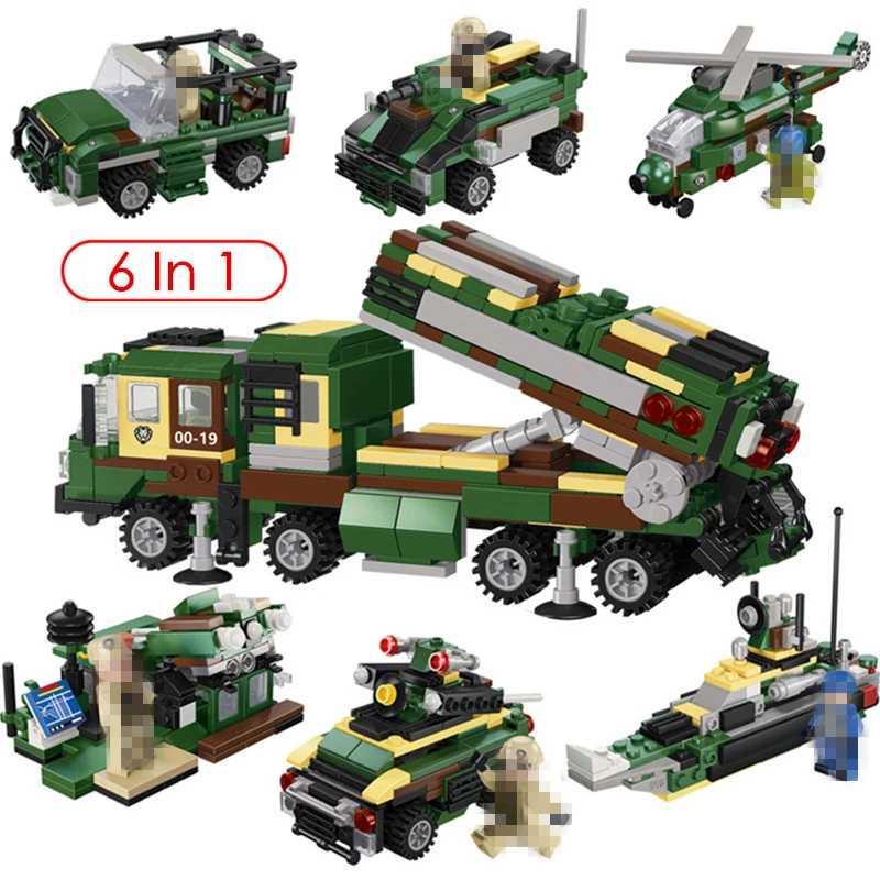 

6 In 1 Assembly Building Blocks Remote Rocket Launcher Tank Aircraft Cannon Plane Military Chariot Model Toy Bricks For Children
