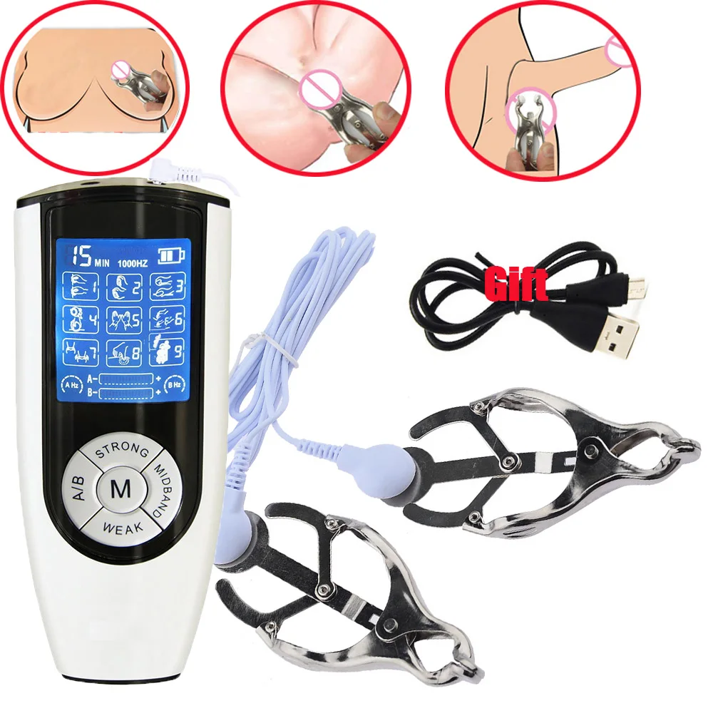 Electric Shock Metal Nipple Clamp/Clitoris Labia Clips Electro Penis Stimulator Breast Enlarge Massager SM Women Torture Sex Toy | Красота и