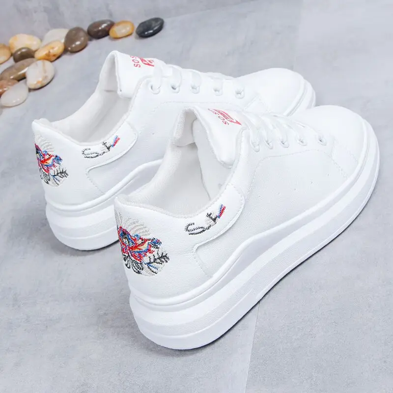

White women flats shoes spring women sneakers flower embroidered cut-outs casual ladies shoes hollow summer shoes woman XKD5002