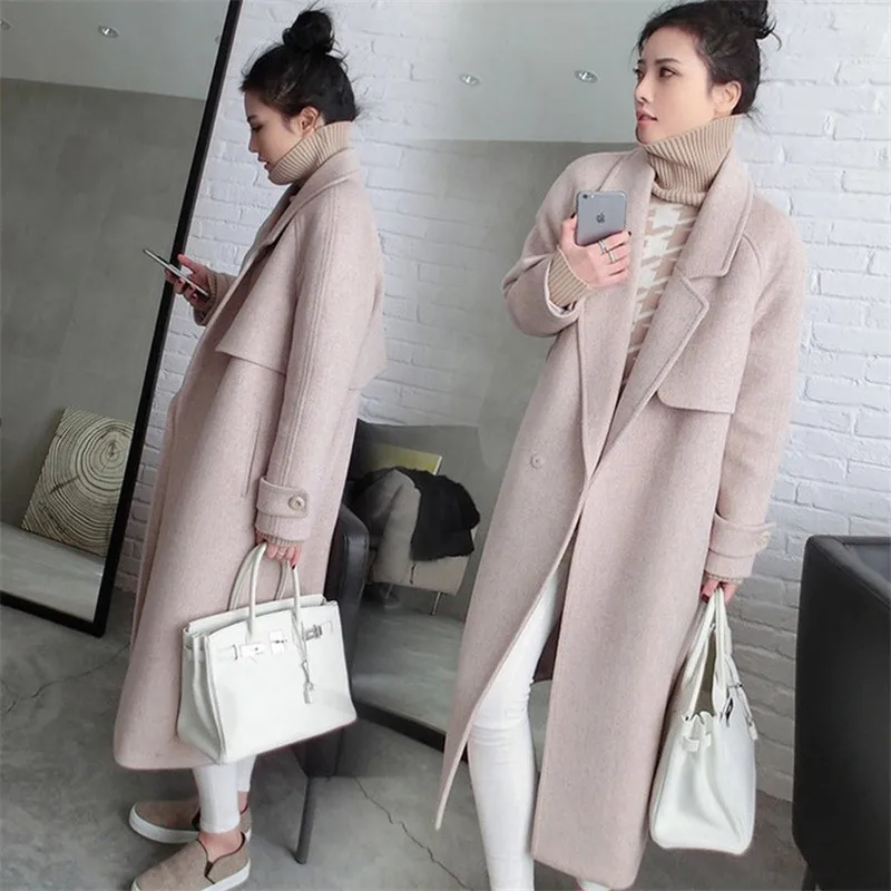 

Winter Wool Coat and Jacket Women Plus Size Korean Long Jacket Warm Black Elegant Wool Coat Cashmere Vintage Cardigan Coat Cape