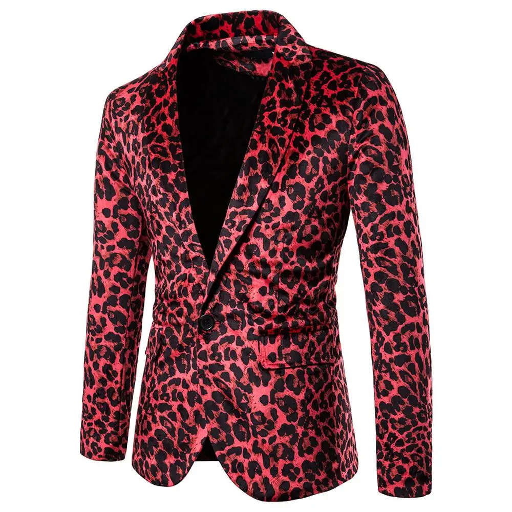 Men's Slim Leopard Print Small Suit Flower Blazer Night Male Singer Costume Korean Style Fashion Sexy Nightclub Coat Men's Slim Leopard Print Small Suit Flower Blazer Night Male Singer Costume Korean Style Fashion Sexy Nightclub Coat