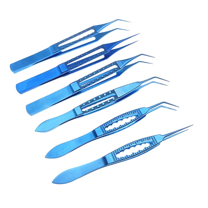 

Titanium Ophthalmic tying Forceps 115mm/85mm/108mm With 6mm tying platform 0.3mm tips Flat handle Dental tweezers instrument