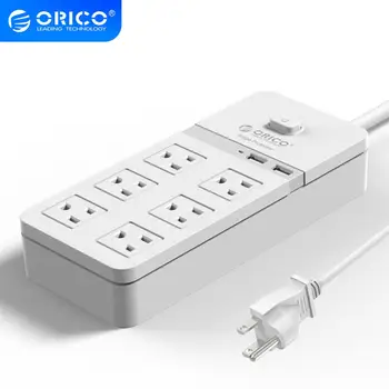 

ORICO SPT-S6 Smart USB Power Strip Socket US Plug Overload Switch Surge Protector 6 Outlet 2 Port USB Charger 1.5M Power Cord
