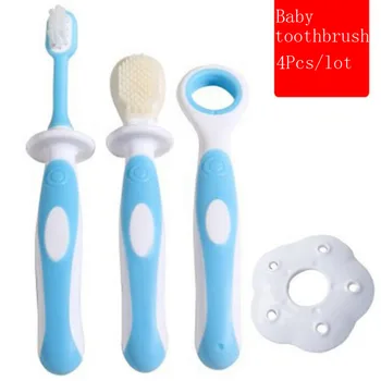 

4Pcs/lot Infant deciduous teeth training toothbrush set Wiper tongue double sided bite brush Silicone soft hair toothbrush