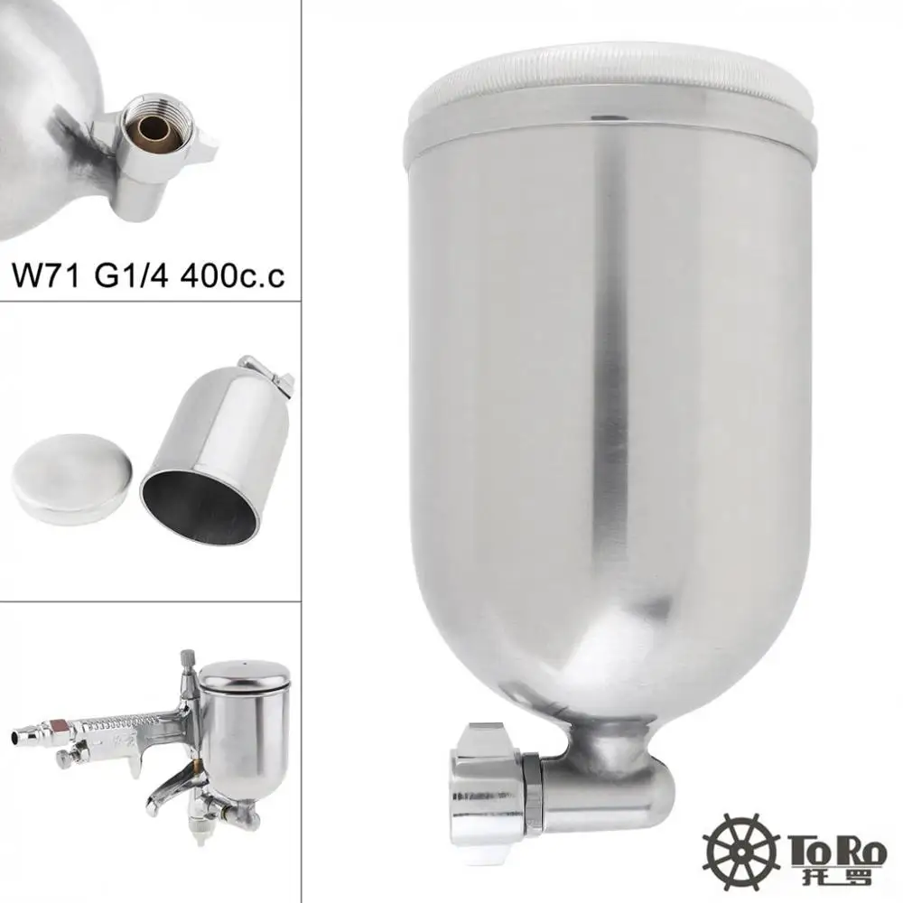 

400ml Silvery Stainless Steel Paint Spray Gun Pot with Air Inlet and Screw Thread Connector for Automotive Paint/Car Wash