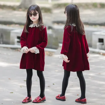 

Girl Dress 2019 Children Velvet Princess Long Sleeve Solid Color Dresses