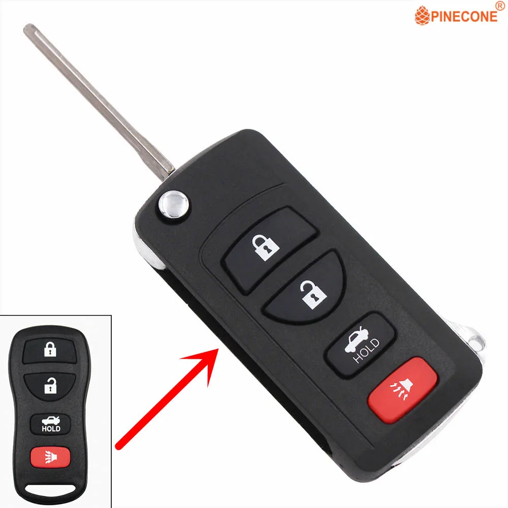 

PINECONE for Nissan Livina X-Trail Gennis Tiida Sylphy 3+1 Button Key Modified Flip Folding Car Key Fob Shell Case