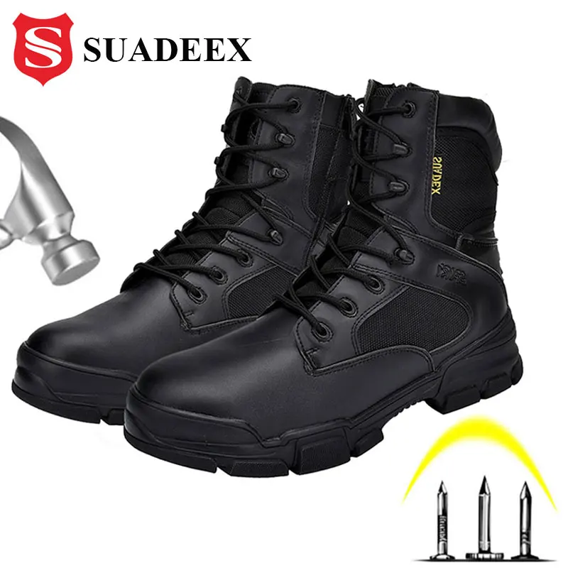 

SUADEEX S3 Men Motorcycle Work Boots Tactical Mens Shoes Steel Toe Cap Waterproof Desert Combat Ankle Boot Army Plus Size 36-47