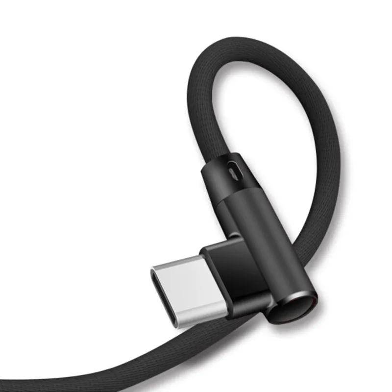 Плетеный 90 градусов под прямым углом type C/IOS/Micro USB кабель для быстрой синхронизации данных для iPhone Samsung Galaxy Note 10 Plus J5 J7