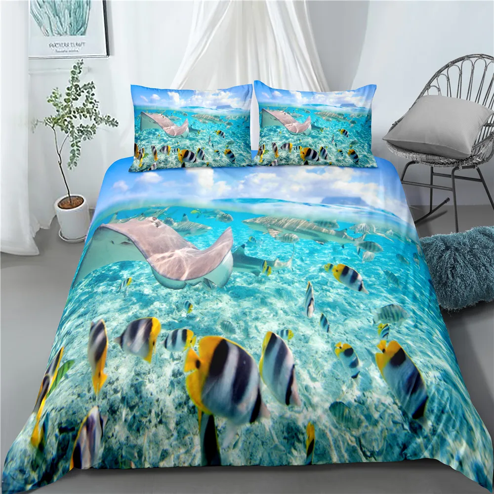 

Bedding, 3pcs bedding, 3D printed marine animal, duvet cover, sea, beach, marine bedding, marine animal, bedding