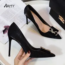 

French Women Thin High Heels Pumps Rhinestone Letter Designer Thin Heels Sexy Pointed Toe Stiletto Party working Shoes for Women