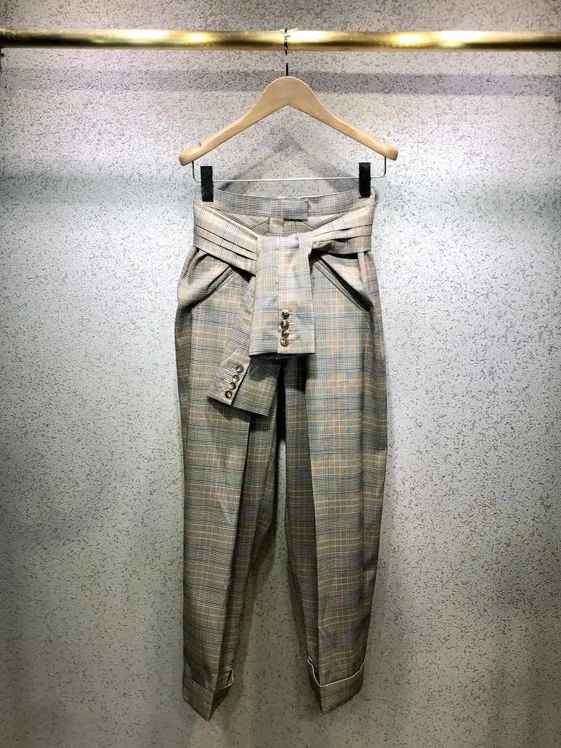 

casual pants autumn new women high quality plaid high waist pants female trouse gdnz 8.12