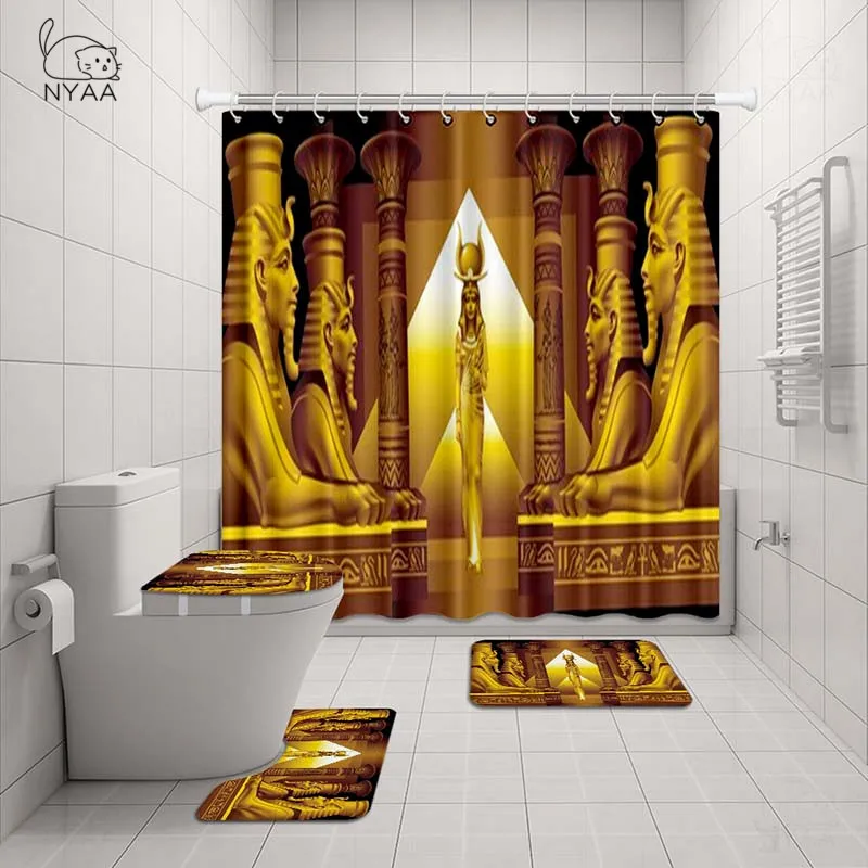 Nyaa Ancient Egyptian Shower Curtains Seamless Retro Waterproof