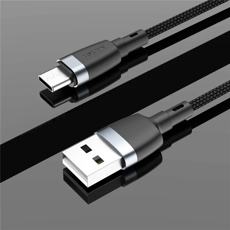 USLION 2m 1m 3A кабель usb type C Быстрая зарядка QC3.0 USB C кабель для мобильного телефона для устройств usb type-C зарядное устройство для Xiaomi huawei - Цвет: Gray