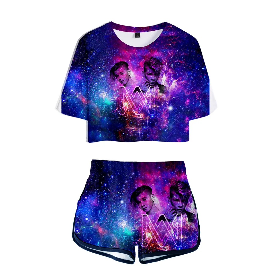 

Fashion 3D Print Marcus Women Two Piece Sets Round Collar Dew navel T-shirt short sleeve and Short Pants