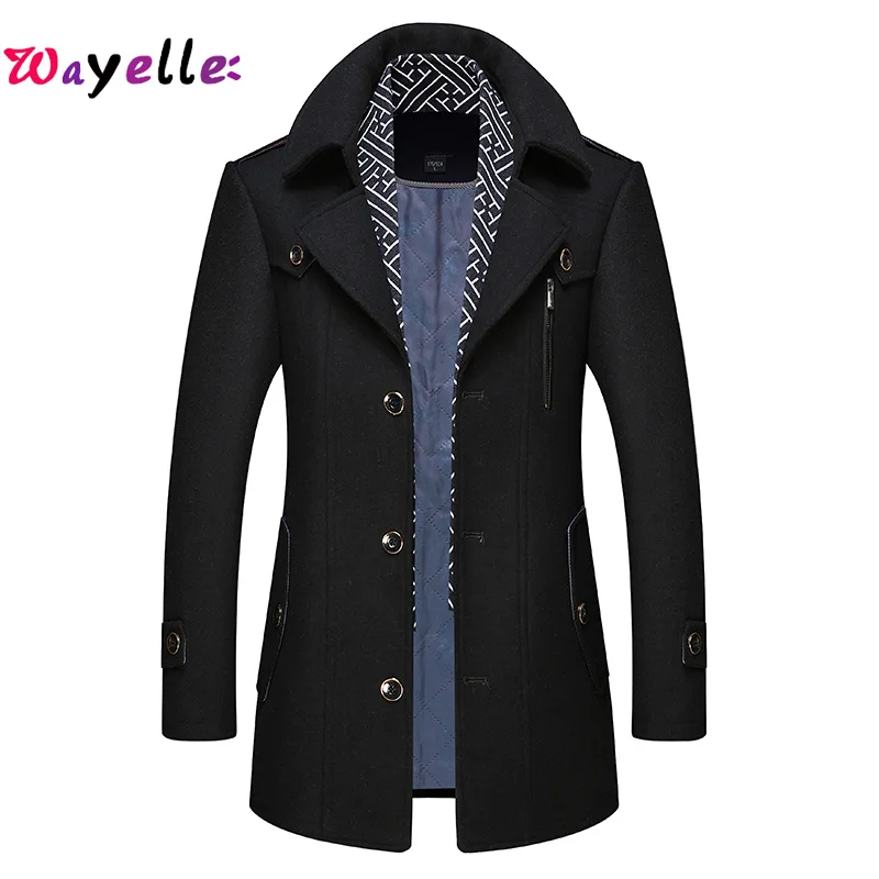 Зимнее мужское шерстяное пальто Новая мода умный бизнес Черное длинное шерстяное пальто мужское шерстяное пальто 4XL - Цвет: Черный