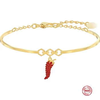

2020 New Fashion Charm Pure 925 Silver Original 1:1 Copy, Lucky Red Pepper Lively Bright Bracelet Female Luxury Jewelry Gifts