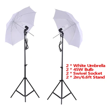 

Photo Studio Lighting Kit Set White Soft Light Umbrella + 2Pcs 45W Light Bulb +2Pcs Swivel Light Socket