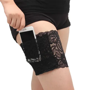 

1pc Women Anti Chafing Floral Lace Thigh Bands Ladys Sexy Slim Leg Warmers Cuffs Phone Pocket Card Cell Anti-slip Thigh Pocket