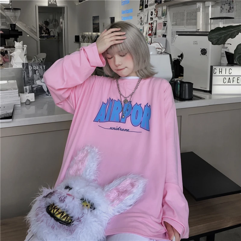 Женские футболки, топы, японские Kawaii, для девушек, Ulzzang, Радужная, розовая, с надписью, футболка, женская, Корейская, Harajuku, одежда для женщин