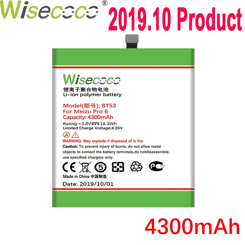 WISECOCO 4300 мАч BT53 батарея для мобильного телефона Mei zu PRO 6 новейшее производство высокое качество батарея+ номер отслеживания