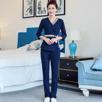 

Spring Woman Spa Massage Beauty Salon Work Uniform Medical Hospital Nurse Dentist Suit V-neck 2Colors Wholesales Clothing