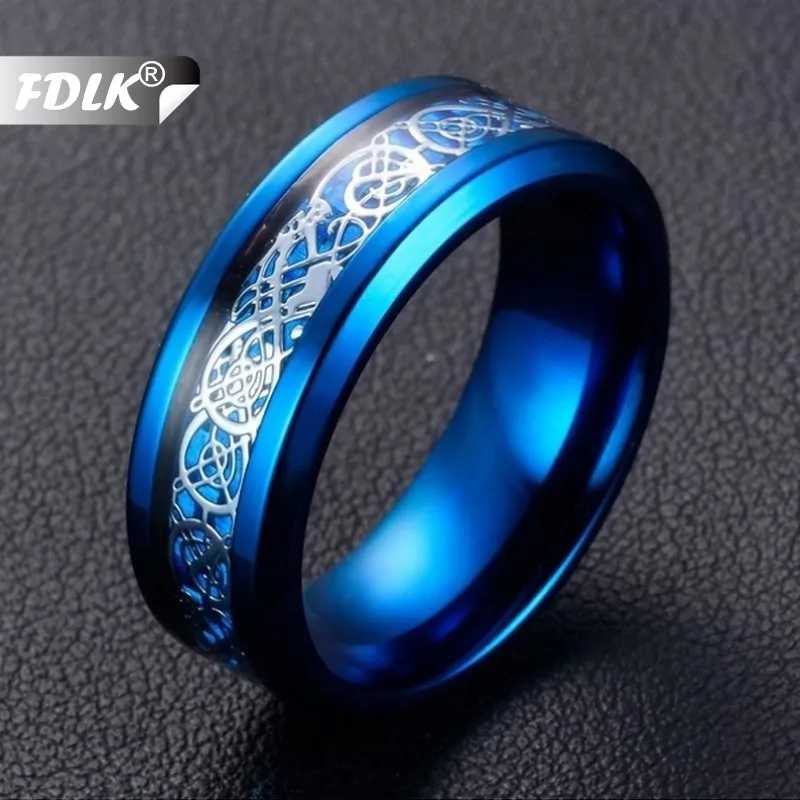 FDLK, синее кольцо из нержавеющей стали и сплава, дракон, синее углеродное волокно, для мужчин и женщин, ювелирное изделие, подарок