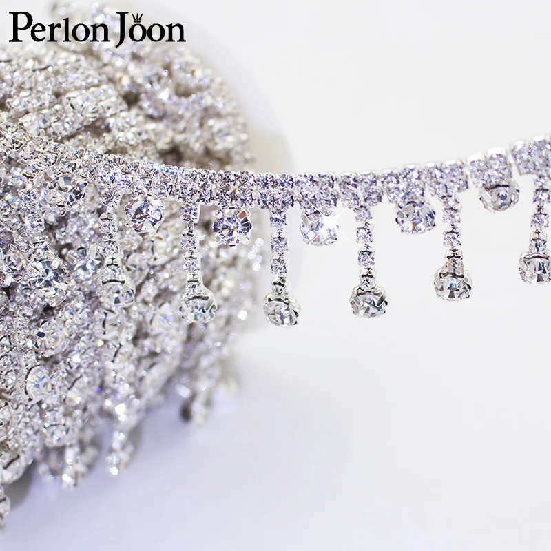 2 Yard Rhinestone Fringe Trim Rhinestone Ribbon Tassel Chain Diamond  Crystal Tassel Fringe Trim for Sewing Crafts Wedding Party Clothing  Accessories Female Jewelry (Silver)