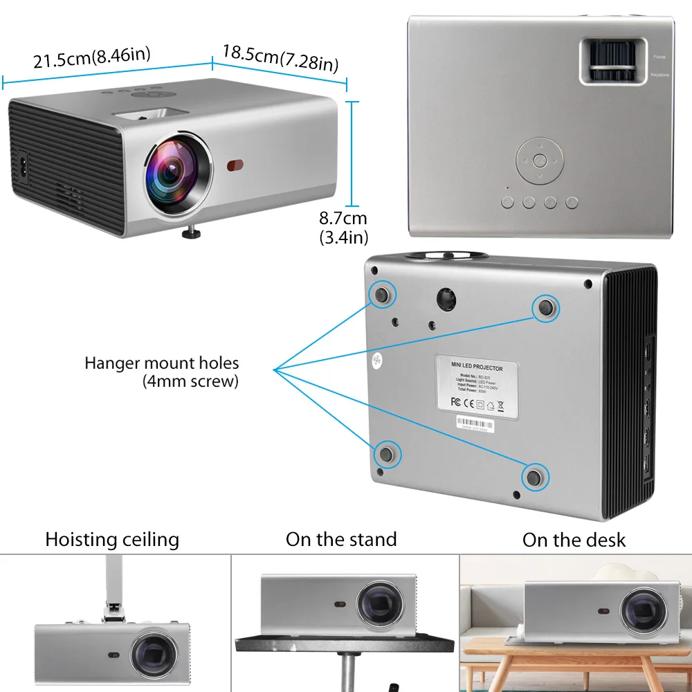 Мини проектор Rigal RD825 естественное разрешение 1280 x 720P LED WiFi 3D Android 6 0 поддержка HD 1080P