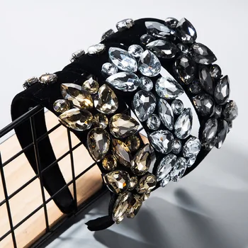 

Black Crystal Floral Baroque Hairband Elegant Rhinestone Headband For Women wedding Luxury Vintage Velvet Hair Accessories