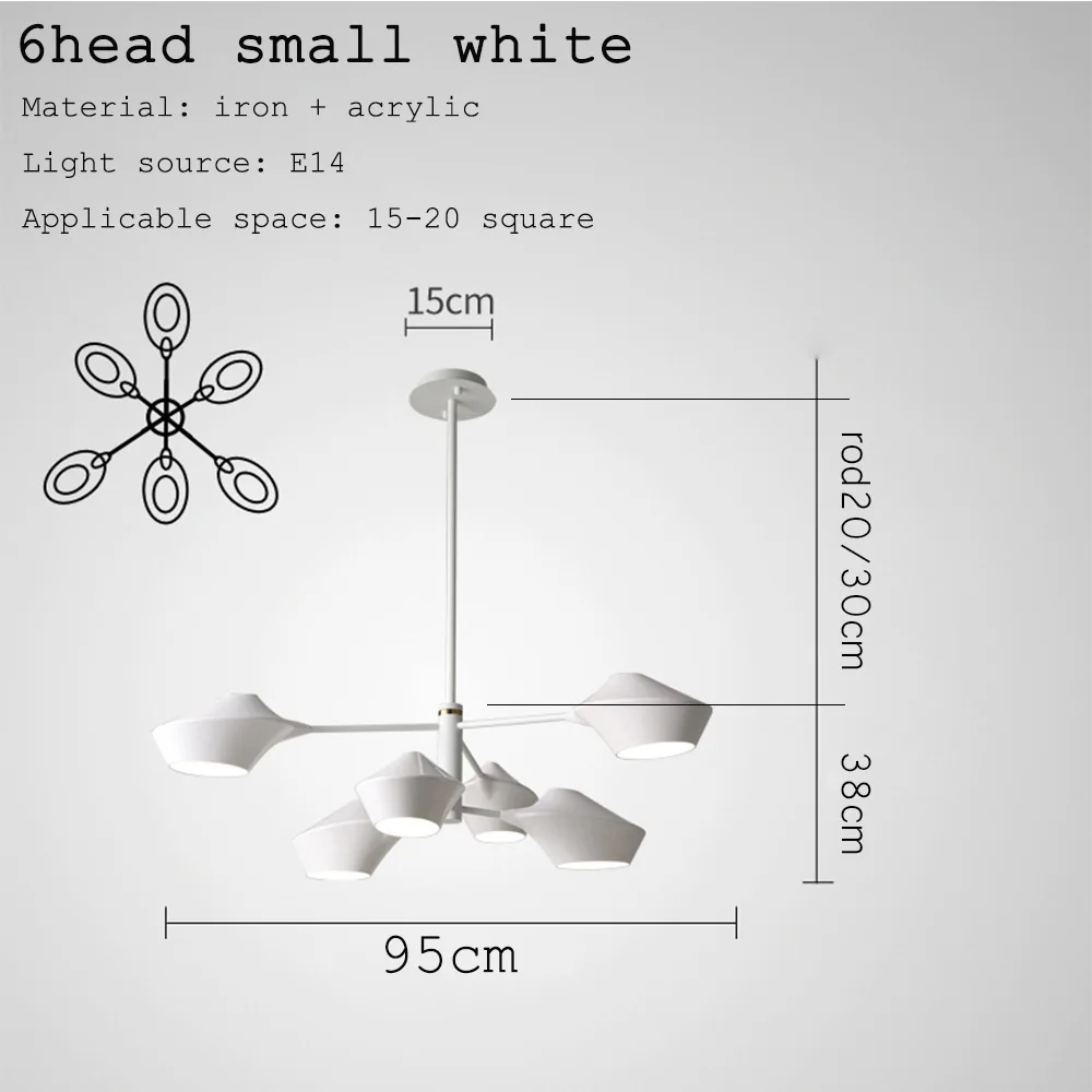 6head small white Роскошный современный дизайн, черный, золотой, белый блеск, длинный Светодиодный Потолочный подвесной светильник, люстра, лампа для зала, спальни, коридора, гостиной - Цвет абажура: 6head small white