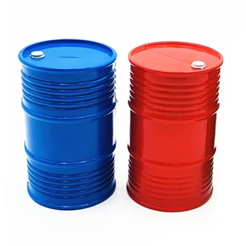 

2 Pcs 1:10 Rc Crawler Accessories Oil Drum Fuel Tank Container for Axial Scx10 6.12, Red & Blue