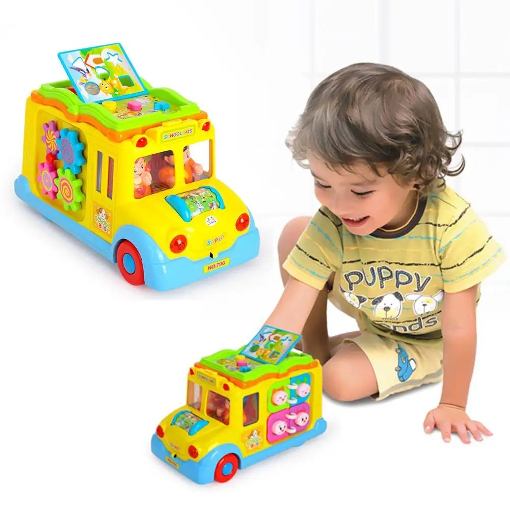 

Kids Cartoon Sound Light School Bus Preschool Interactive Educational Toy Funny Assembly Model Car Toys Baby Birthday Gift