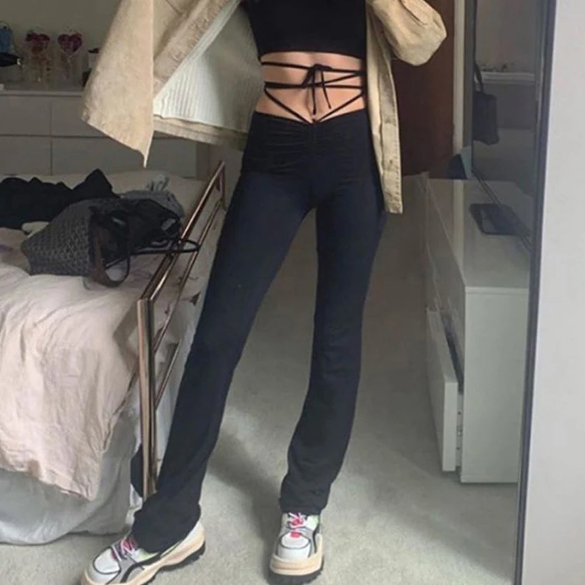 

Women Sexy High Waist Hin Thin Bandage Straight Pants Female High Quality Activity Trousers Kpop Street Leisure Party Hot Pants