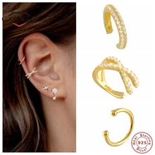 925 argent Sterling oreille manchette pour les femmes 1 pièces charmant Zircon pince sur boucles d'oreilles or earcuff sans Piercing boucles d'oreilles bijoux