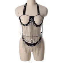 Цепочка для тела, бюстгальтер, кожа, комплект нижнего белья, клетка, грудь, топ, металлическая заклепка, панк, пояс на талии, боди, бондаж, фестивальные Шарики женская подвязка