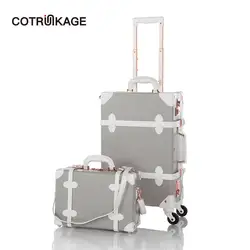 COTRUNKAGE серый 12 "20"-26 "Ретро из искусственной кожи Винтаж чемодан Rolling Trunk 2 комплект для багажа женские для путешествий с чехлом