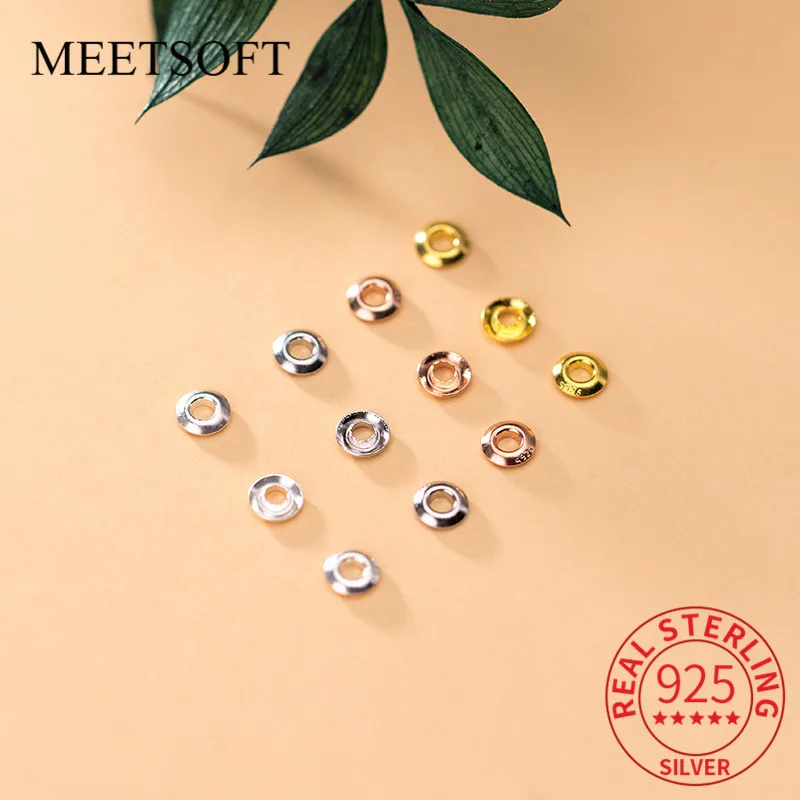 

MEETSOFT 925 Sterling Silver 5pcs/lot thin round spacer bead Charms of DIY pearl patch Handmade Jewelry Compontens Accessory