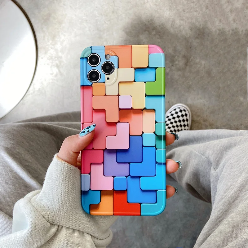 Colorful block phone case for iphone 12 mini 11 13 pro max fashion creative se 2020 7 8 plus x xr xs soft silicone protect cover