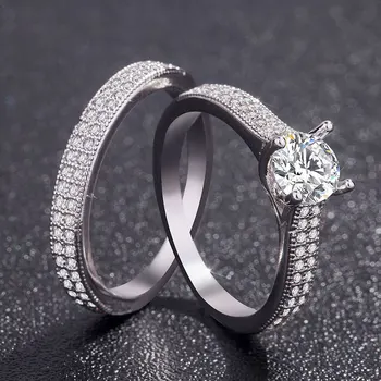 

0.6ct 5.3mm GH Round 18K White Gold Plated 925 Silver Moissanite Ring set Diamond Test Passed Jewelry Woman Girlfriend Gift