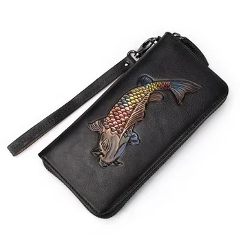 

NEW Men Handwork Wallet Genuine Leather Brand Vintage Organizer Wallets Male Clutch Bag Zipper Coin Purse Cell Phone Long Purse