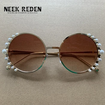 

Retro Round Sunglasses Pearl Metal Frame Sexy Glasses Shades For Women Lunettes De Soleil Trend Ladies Outdoor Sunglasess