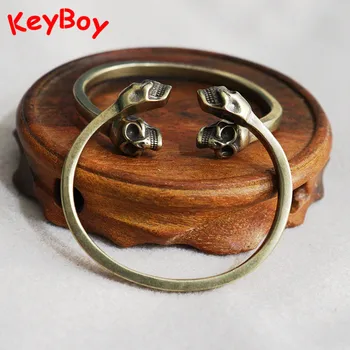 

Brass Men Punk Skull Opening Bangle Bracelets Jewelry Fashion Accessories Vintage Solid Copper Hip Hop Rock Women Bangles Gifts