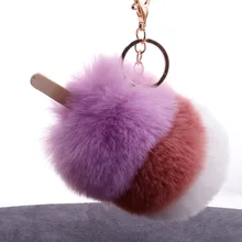 Смешанные цвета пушистый шар брелок для ключей "мороженое" подвесная модель мороженое меховой шарик-подвеска модная женская сумка украшения