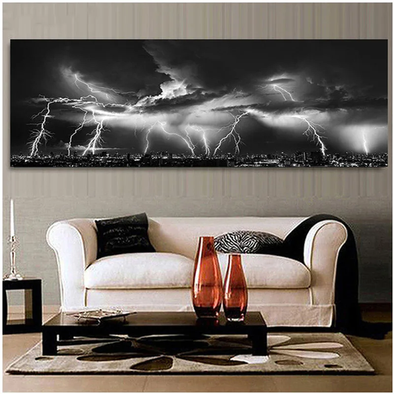 Large 5D Diy Diamond Painting Black Clouds and Lightning Thunder Diamond Embroidery Full Square Round Wedding Decoration
